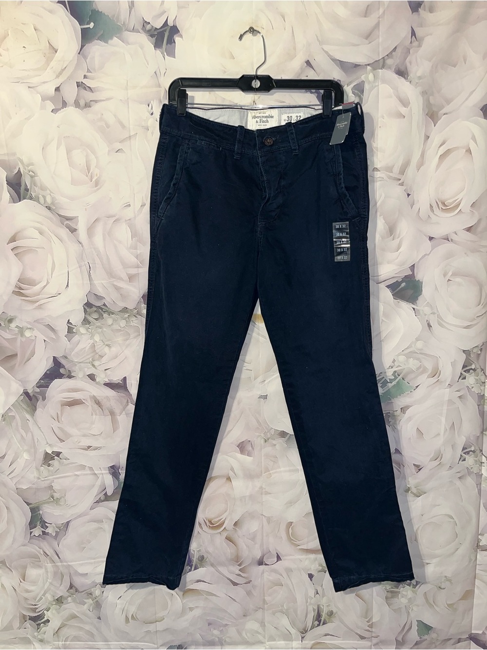 Abercrombie & Fitch Chino Pants Mens 30x32 Navy Slim Straight Button Fly NWT NEW